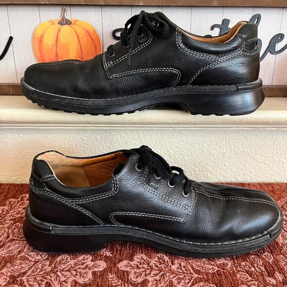 Ecco Mens Shock Point Black Leather Lace Up Comfort Oxford Shoes EU Size 44